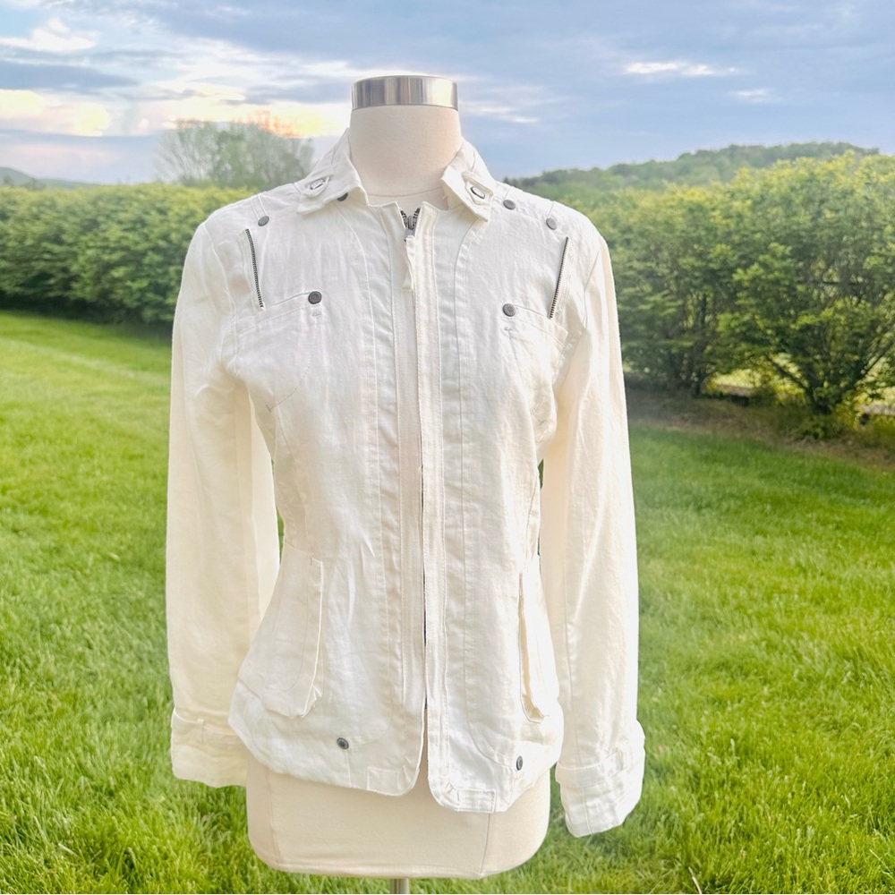 Desigual White 100% Ramie 'Chaq Loraine' Embroidered Utility Jacket Size S